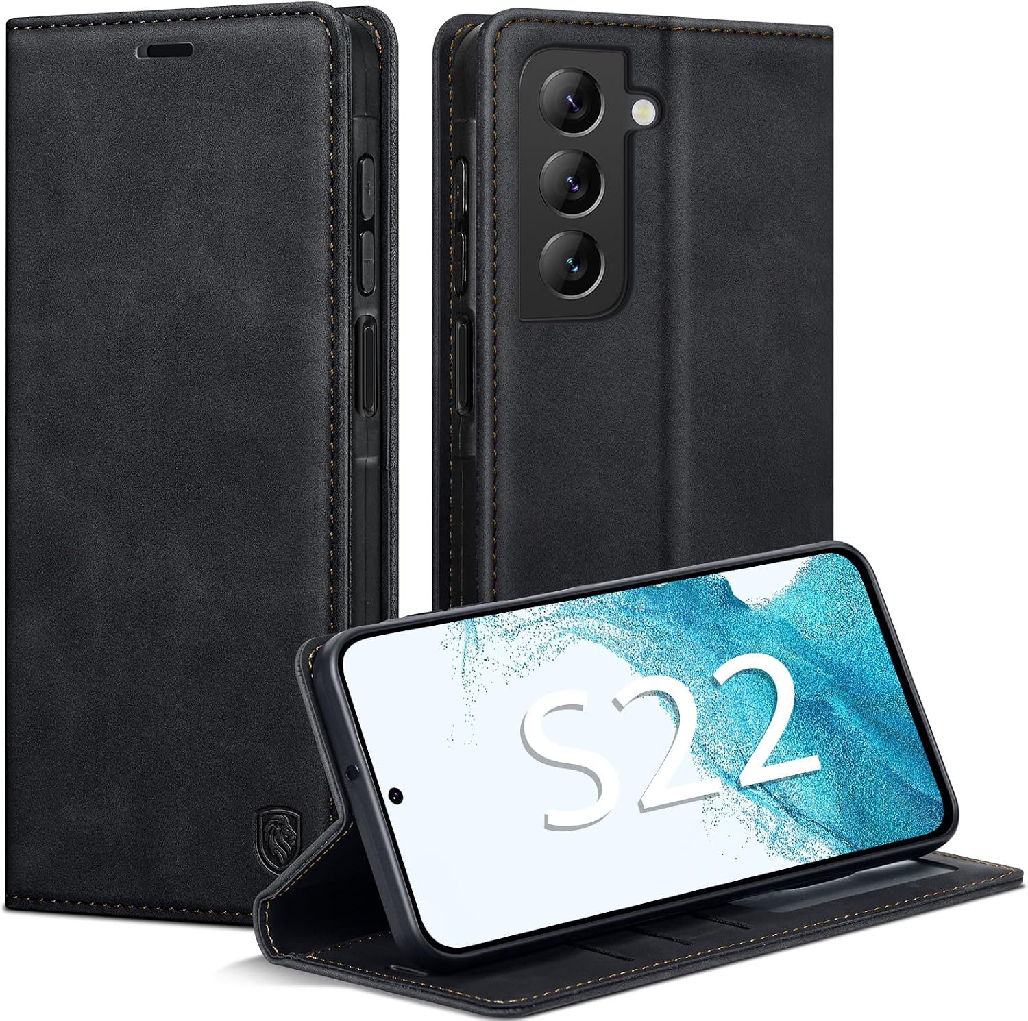 Detalle de AIMOYU Premium Leder Flip Case mit Kartenfach für Samsung Galaxy S22 – Schwarz