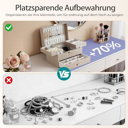Detalle de Dajasan Schmuckkästchen – 3‑stufige PU‑Leder Schmuckbox mit 1 Schublade (Champagner)