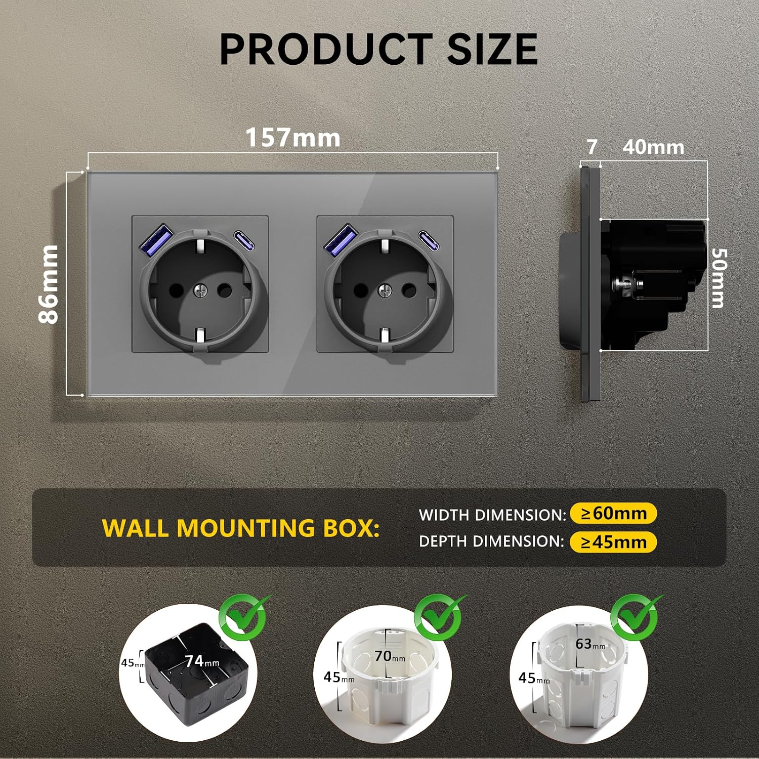 Detalle 2 de BSEEDLIFE Enchufe doble empotrable 16A 20W USB