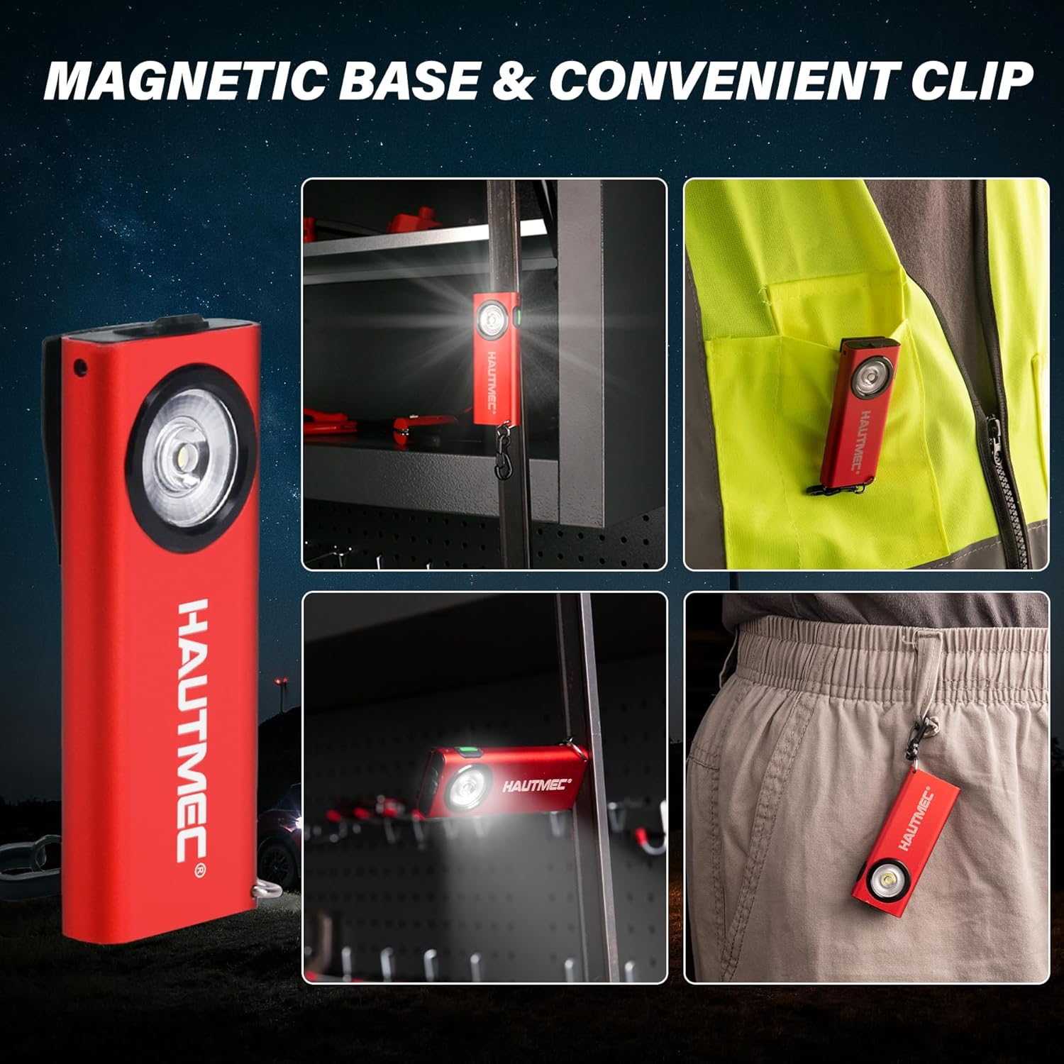 Thumbnail 3 de HAUTMEC Mini EDC Torch (HT0332) rechargeable flashlight with Type-C charging, magnetic base and clip, up to 400 lumens