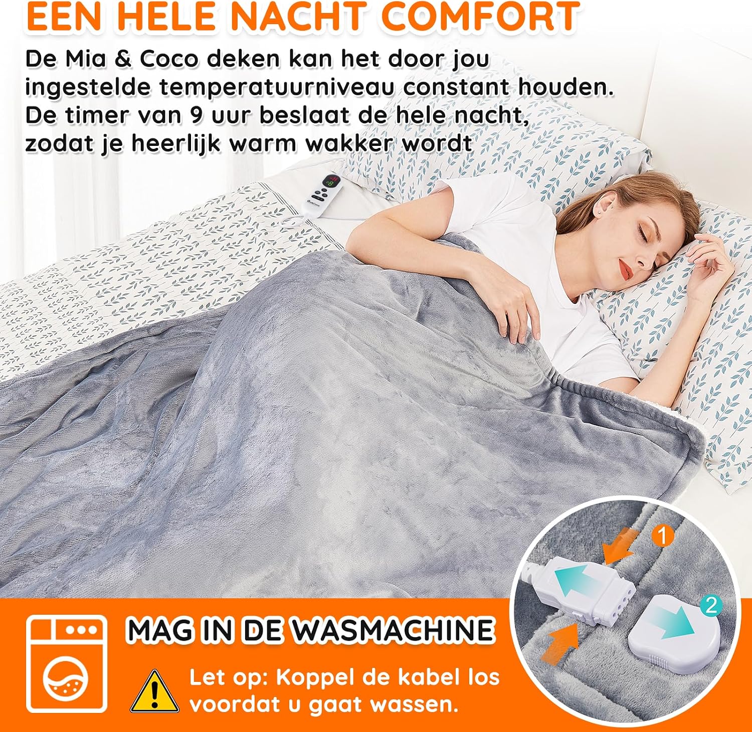 Detalle de Mia&Coco OB-007 elektrische deken 160 x 130 cm van flanel en sherpa