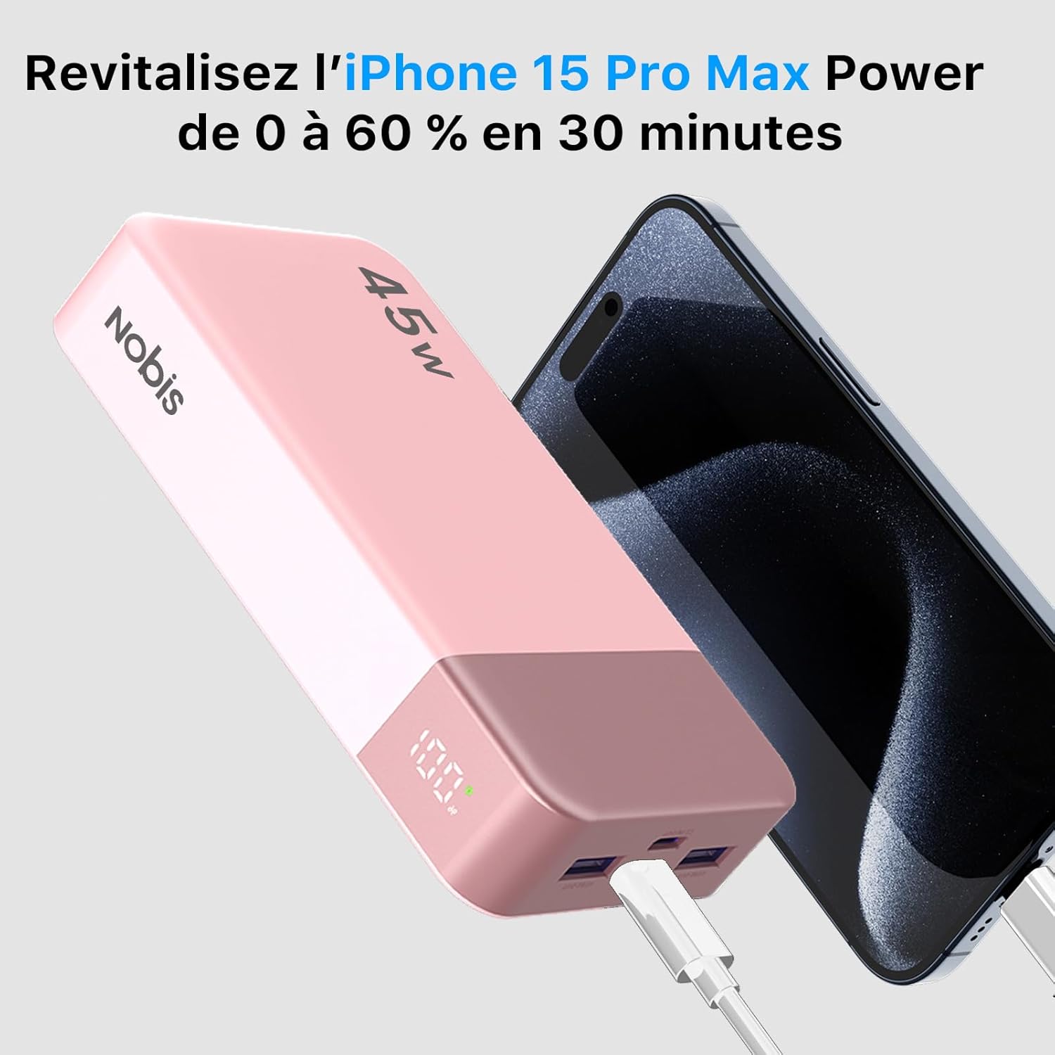 Thumbnail 1 de NOBIS Batterie Externe 20000 mAh 45W avec USB-C in & out, 4 ports et écran LED