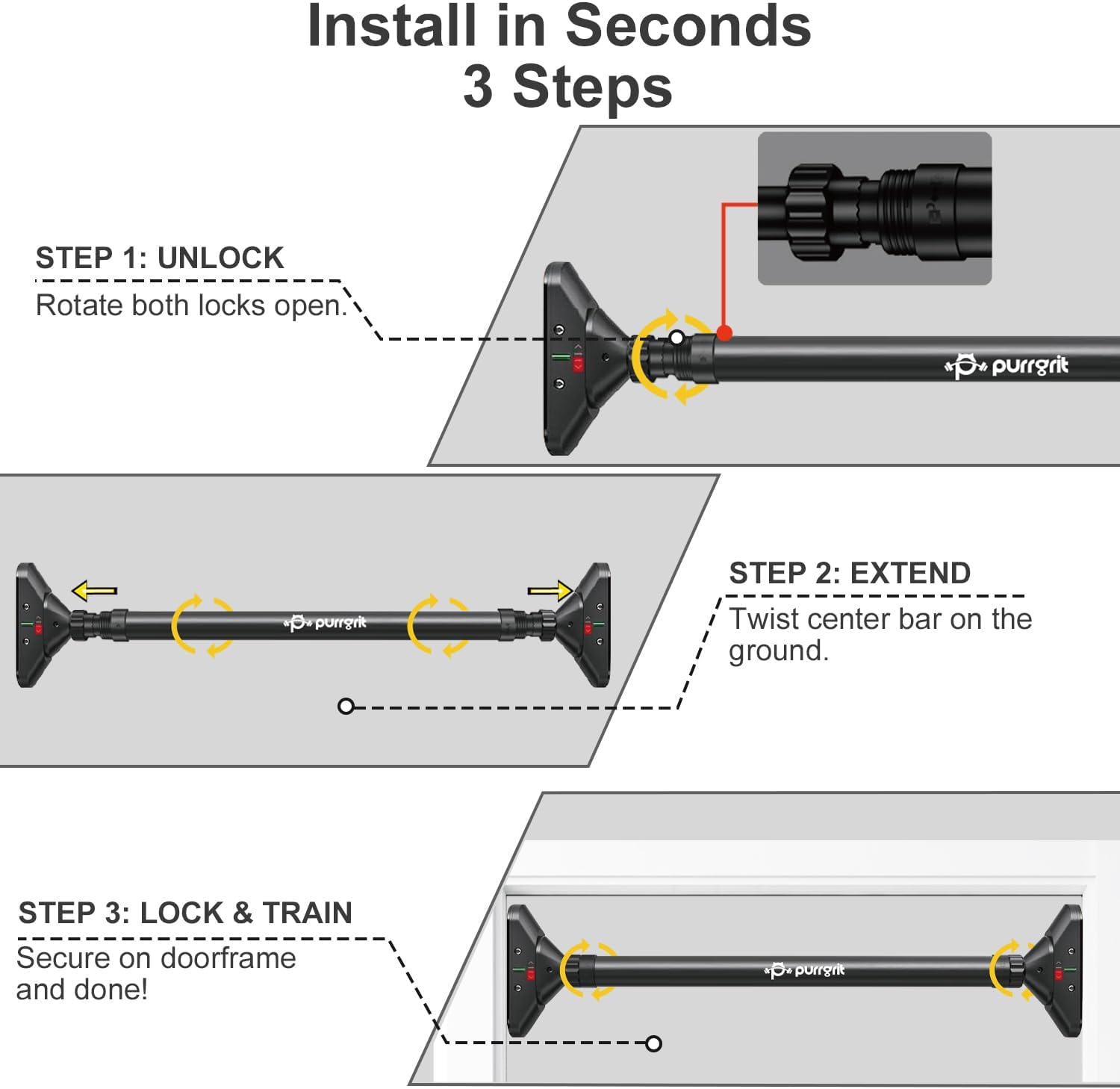 Detalle de Purrgrit door pull up bar (no-screw) with adjustable 74–95cm width, 200kg capacity and extra foam padding