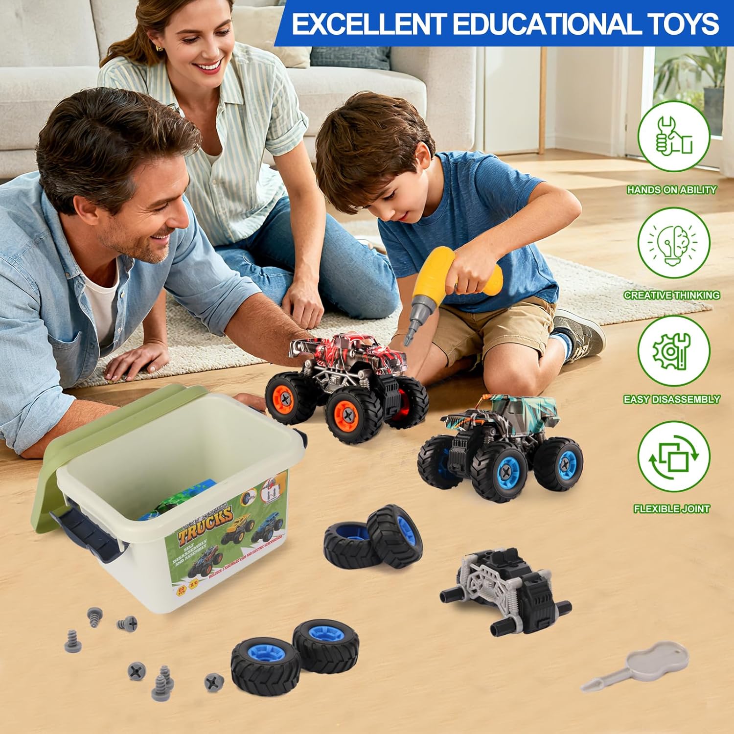 Thumbnail 1 de Trovogil Take Apart Monster Truck Toys for Kids (3–8): STEM Build-and-Play Set with Drill, Storage Box