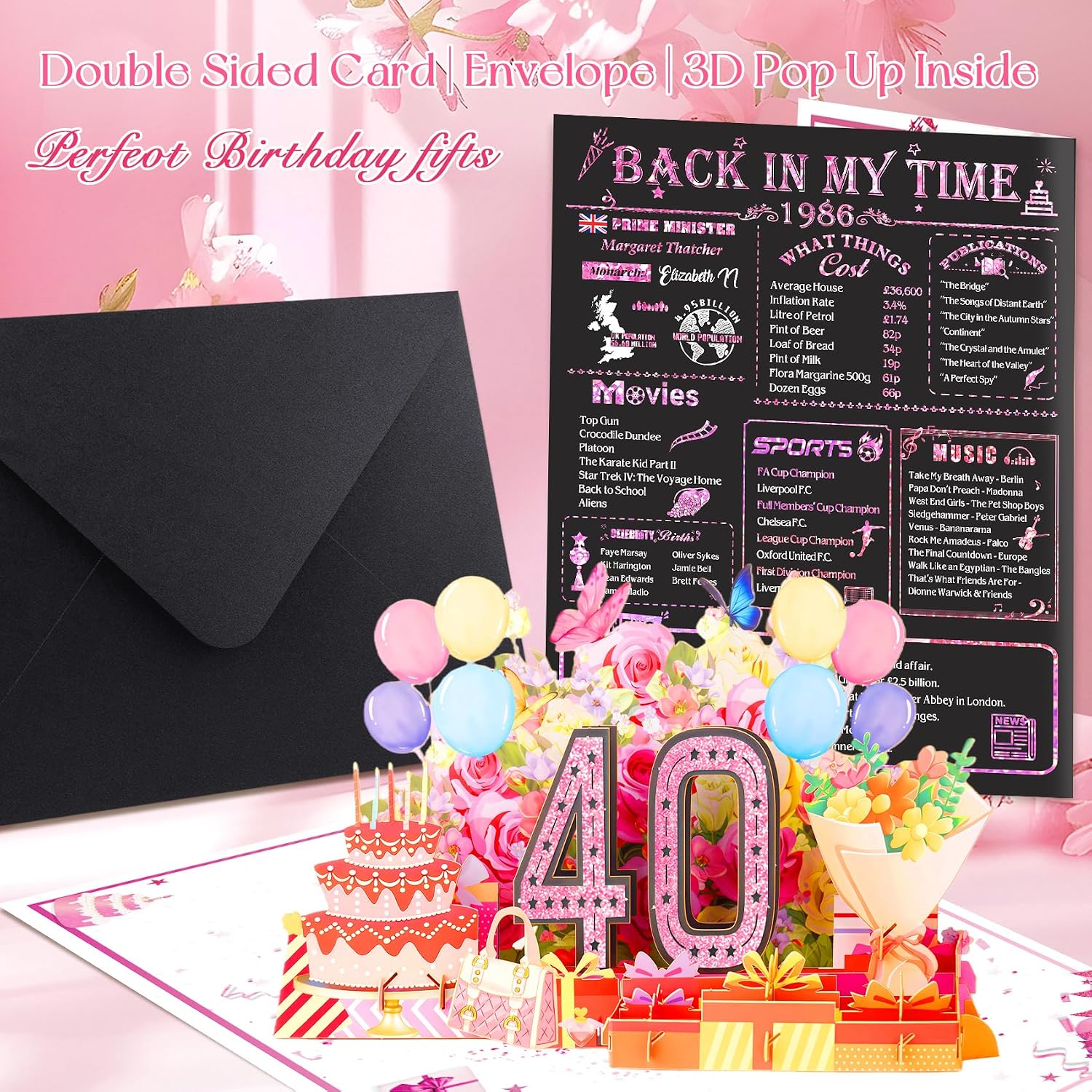 Thumbnail 6 de Awrmoo 40th Birthday Cards for Women – 3D Pop Up 40 Symbol in Rose Gold, with Hot Stamping Cover