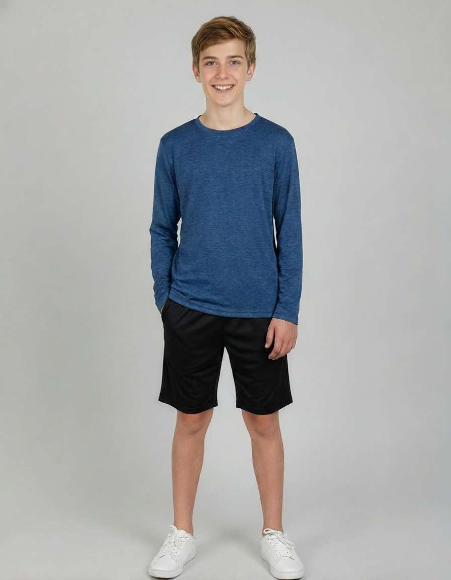 Detalle de Real Essentials 4-Pack Boys' Dry Fit Long-Sleeve Athletic Crewneck Shirts