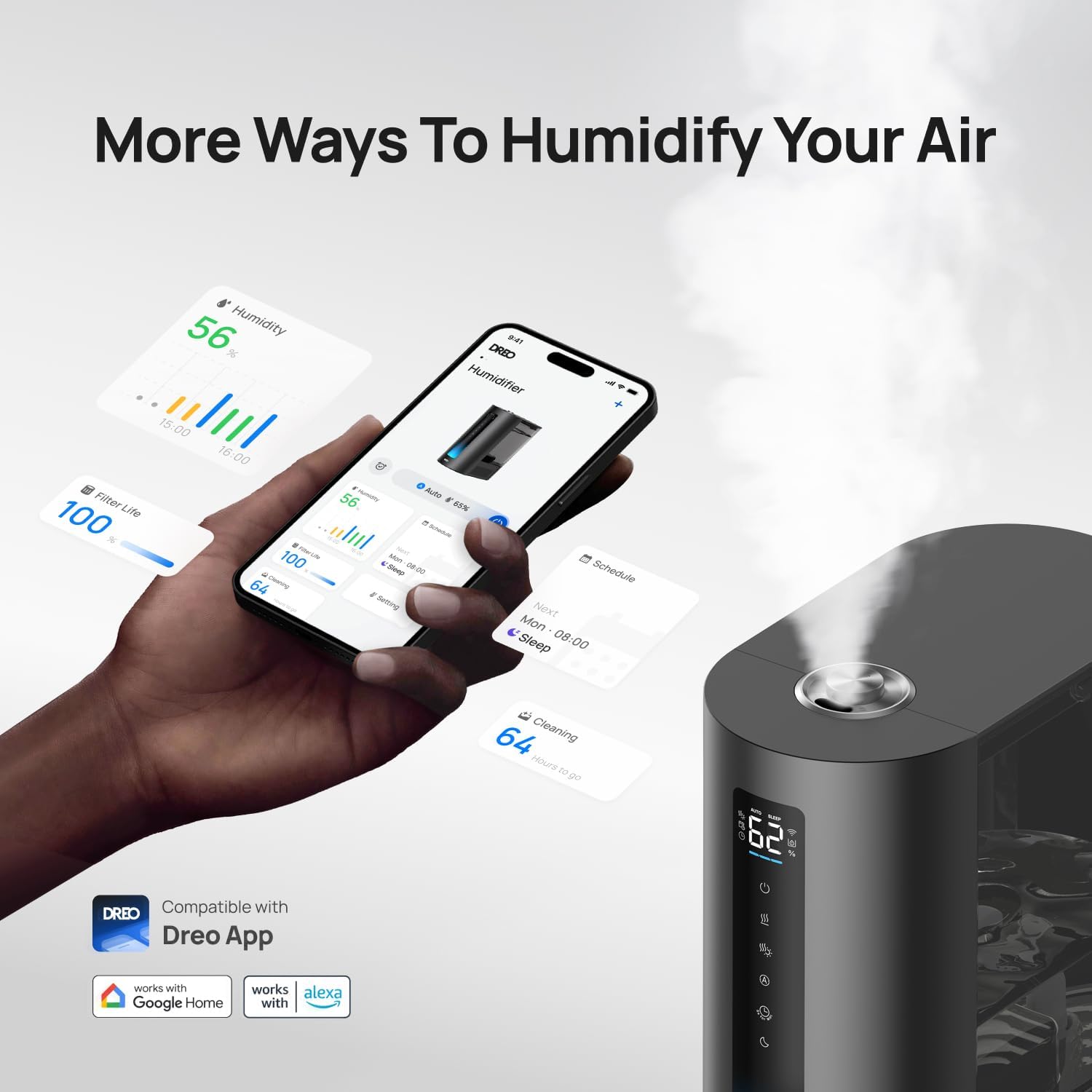 Detalle de DREO 6L Smart Humidifier for Large Room (HM713S): Warm and Cool Mist with App Control