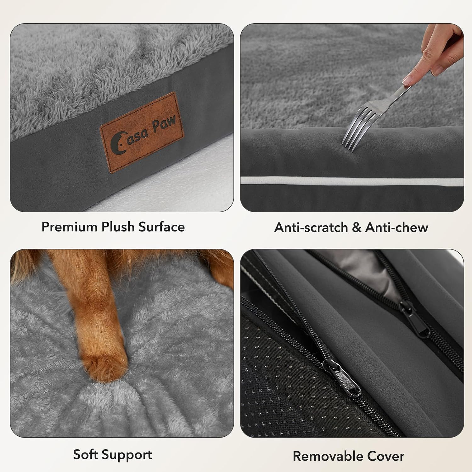 Detalle de Casa Paw 48 x 30-Inch Orthopedic Dog Bed with Bolsters and Washable Cover