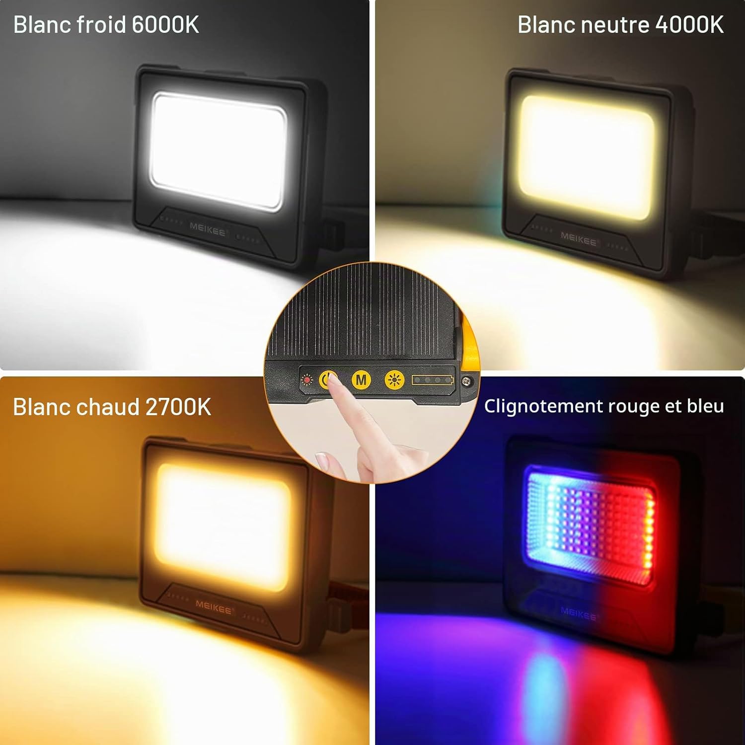 Detalle 2 de MEIKEE FLC060 led-werklamp, 10.000 mAh, 4 lichtmodi en USB- en zonne-oplading