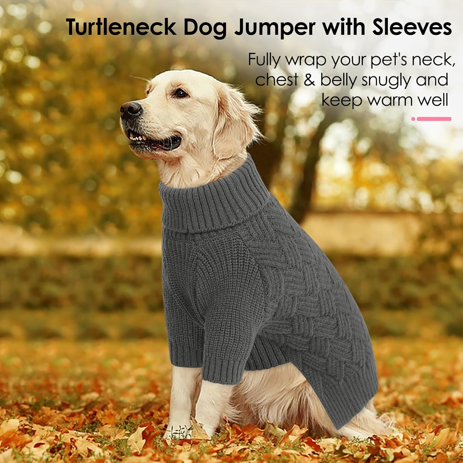 Detalle 2 de AOFITEE Small Dog Jumper XS – Warm Turtle Neck Sweater for Small Dogs (Grey, XSmall)