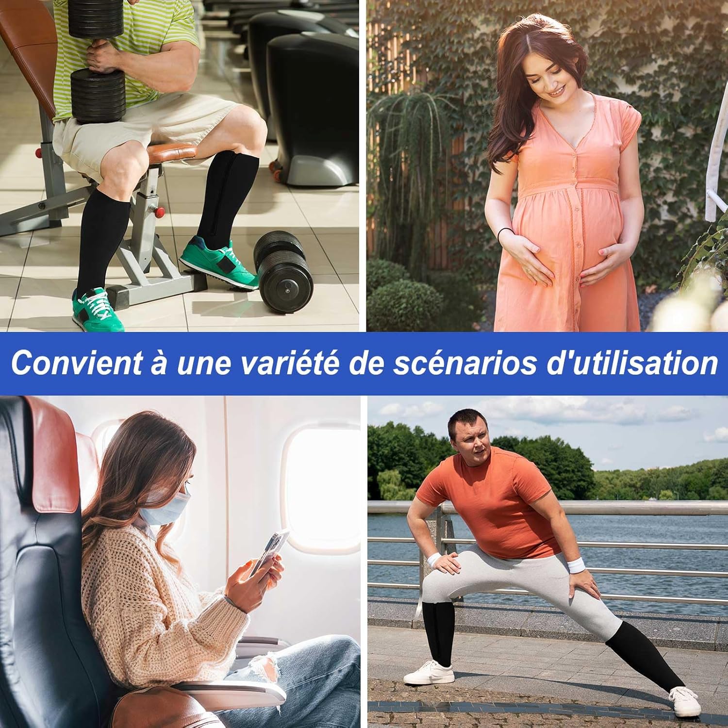 Thumbnail 6 de PUTUO Bas de contention Grande Taille : Chaussettes à zip ouverture et bout ouvert, XXL à 7XL