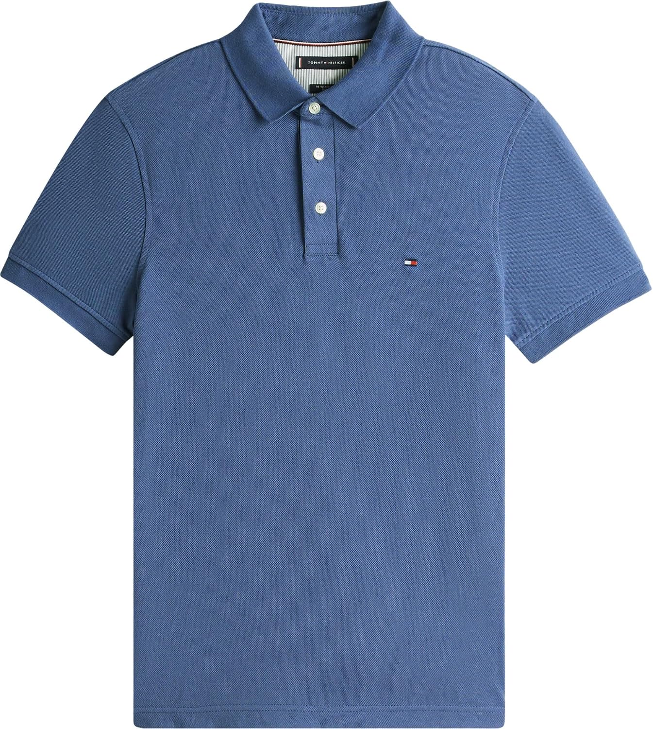 Detalle de Tommy Hilfiger Uomo Maglietta Polo Maniche Corte Slim Fit con Bottoni Blu Aegean Sea, Taglia L