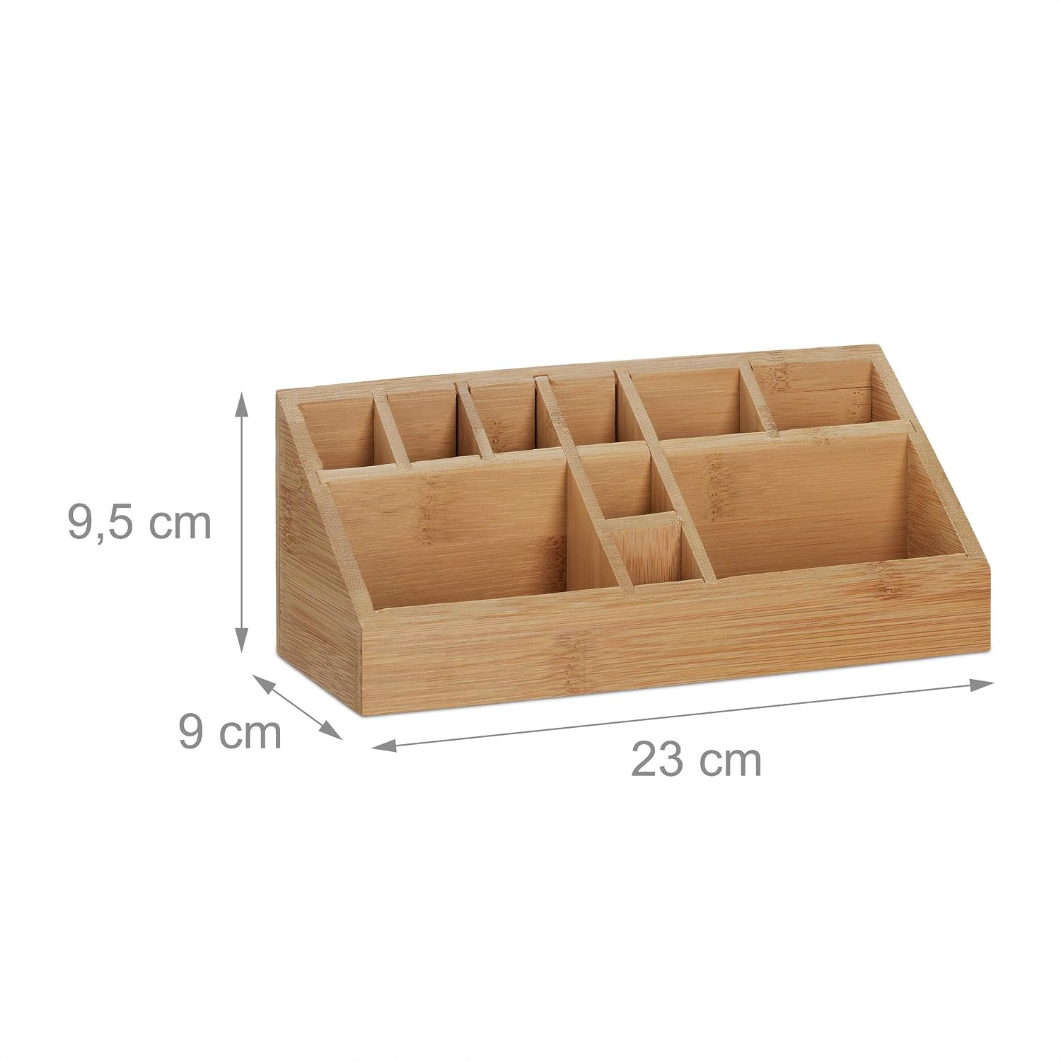 Detalle de Relaxdays Organiseur de Bureau – Porte-stylo en Bambou carré, 10 Compartiments, Design Moderne, 9,5 x 23 x 9 cm, Nature
