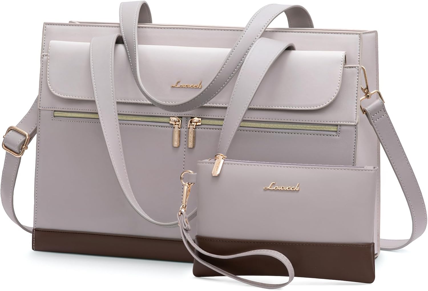Detalle de LOVEVOOK 15.6 Inch Women's Laptop Bag with Clutch: PU Leather, Water‑Resistant Work Tote