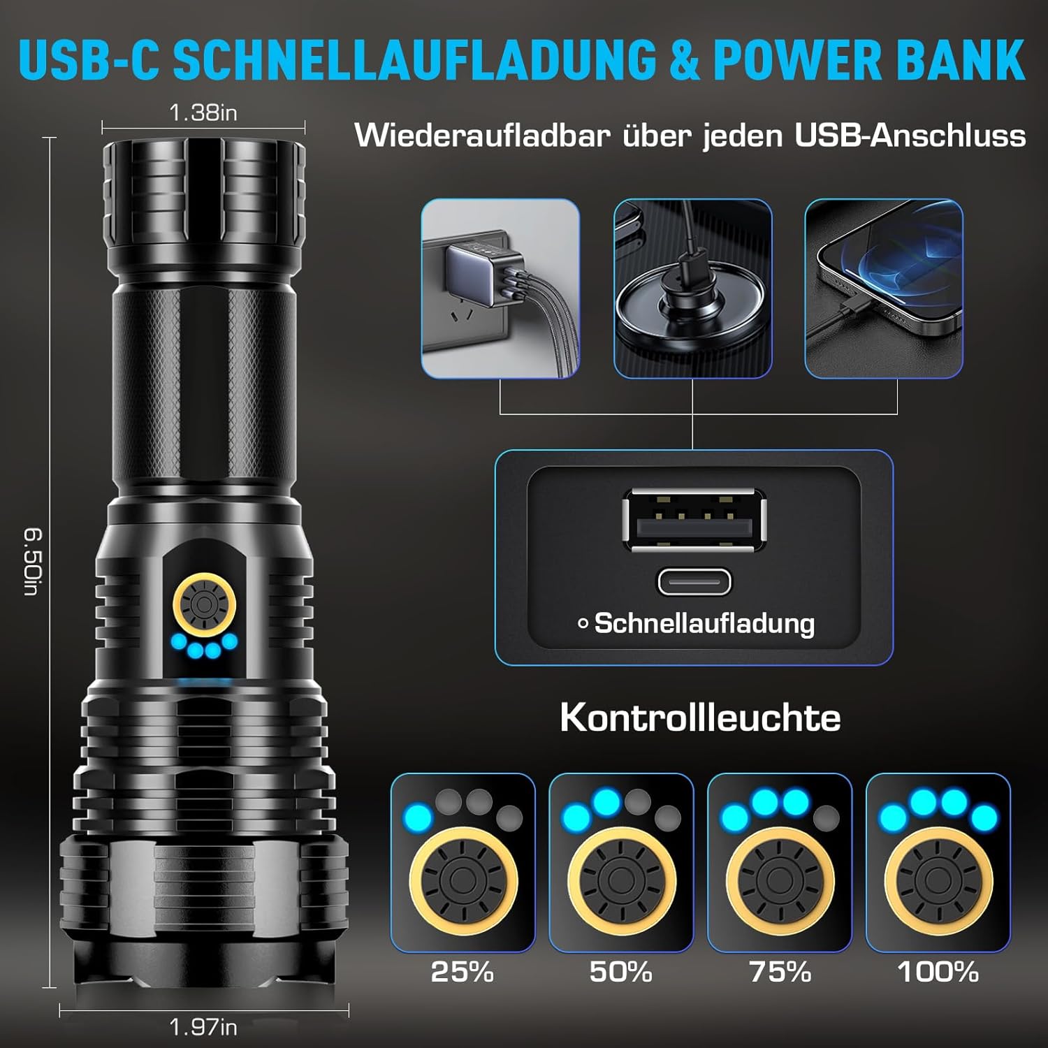 Thumbnail 3 de Glarylight XHP70.2 600000 Lumen Taschenlampe