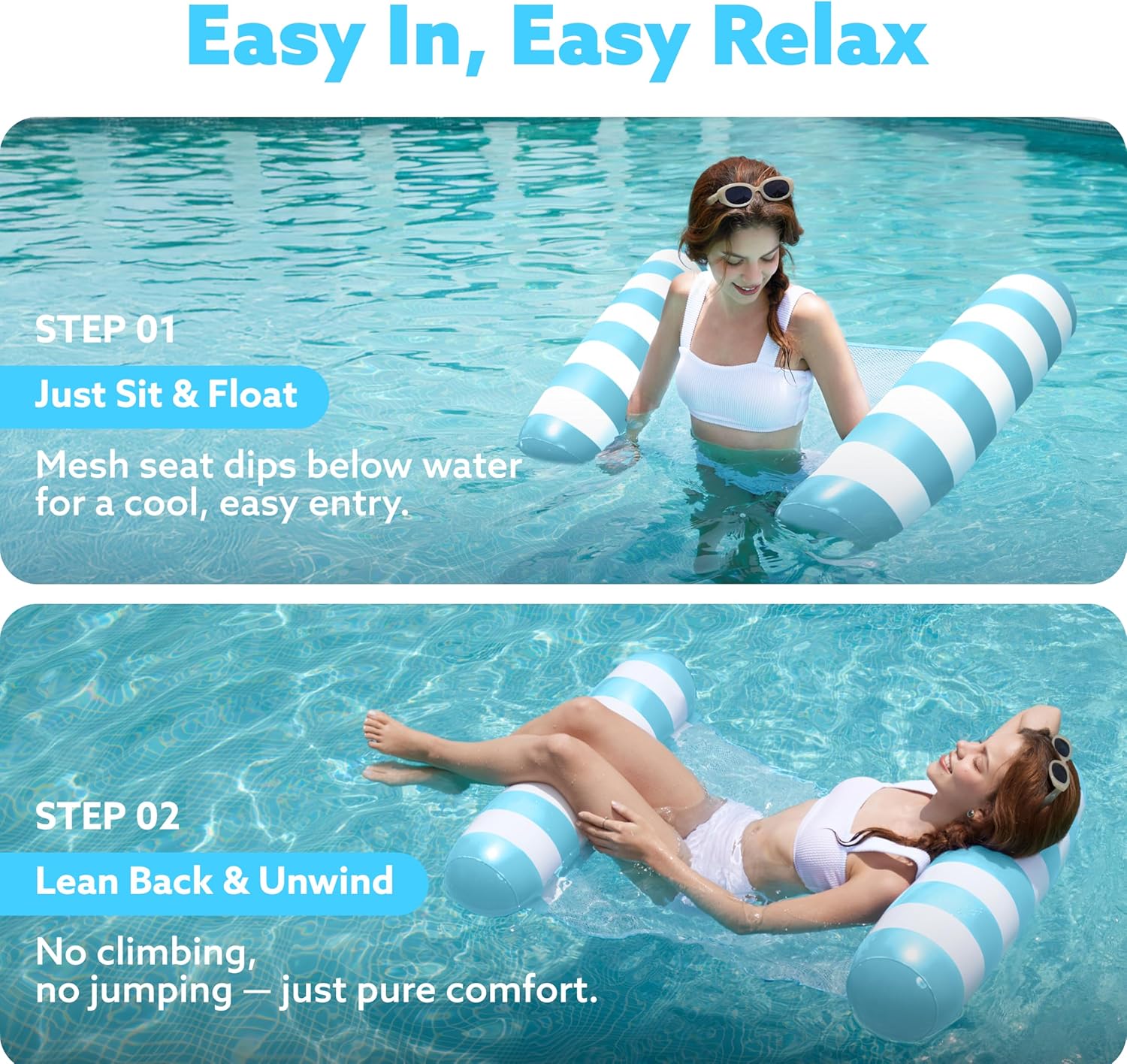 Thumbnail 3 de Sloosh 2er-Set Hängematte Pool Floats für Erwachsene – aufblasbare 4-in-1 Lounge Floaties (PVC)
