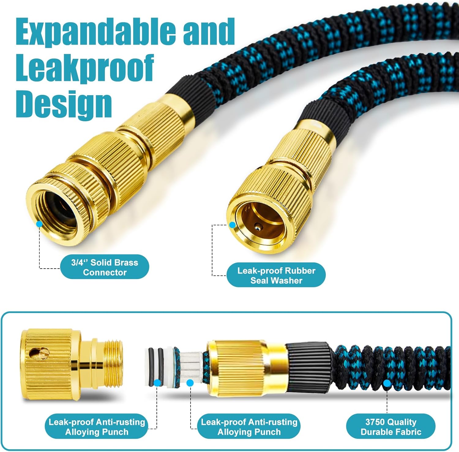 Thumbnail 1 de Expandable Garden Hose Pipe (50ft) with 8-Function Sprayer, Leak-Proof No-Kink Flexible Hose