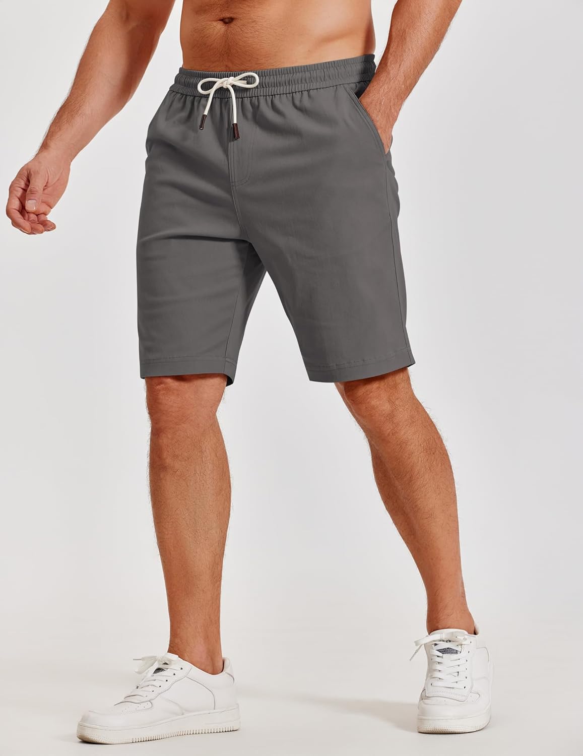 Detalle de COOFANDY Men's Casual Cotton Shorts with Elastic Waist and Drawstring