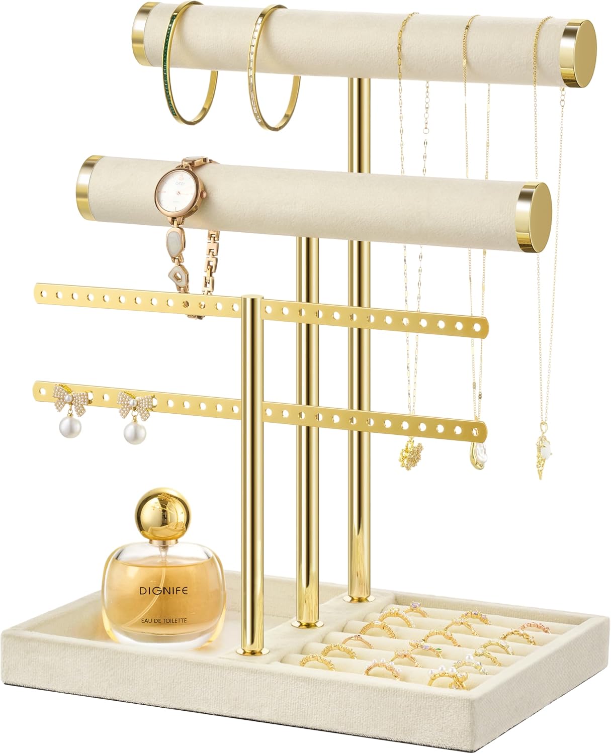 Thumbnail 4 de Josmimic 3 Tier Bracelet Holder Display – Beige velvet jewellery stand