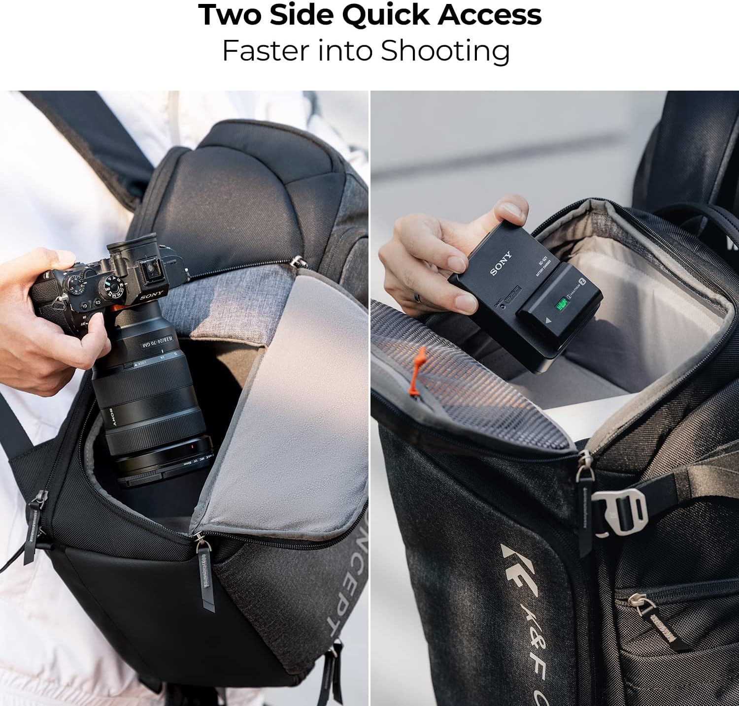 Thumbnail 3 de K&F CONCEPT Kamerarucksack (25 l) mit 15,6-Zoll-Laptopfach – Fotorucksack für Canon/Nikon/Sony & DJI Mavic, Grau