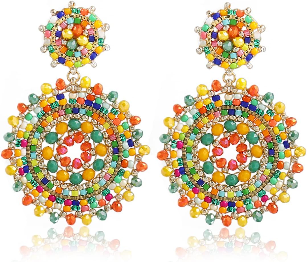 Detalle de Damen-Perlenohrringe mit Rocailles – Boho-Statement, handgefertigt