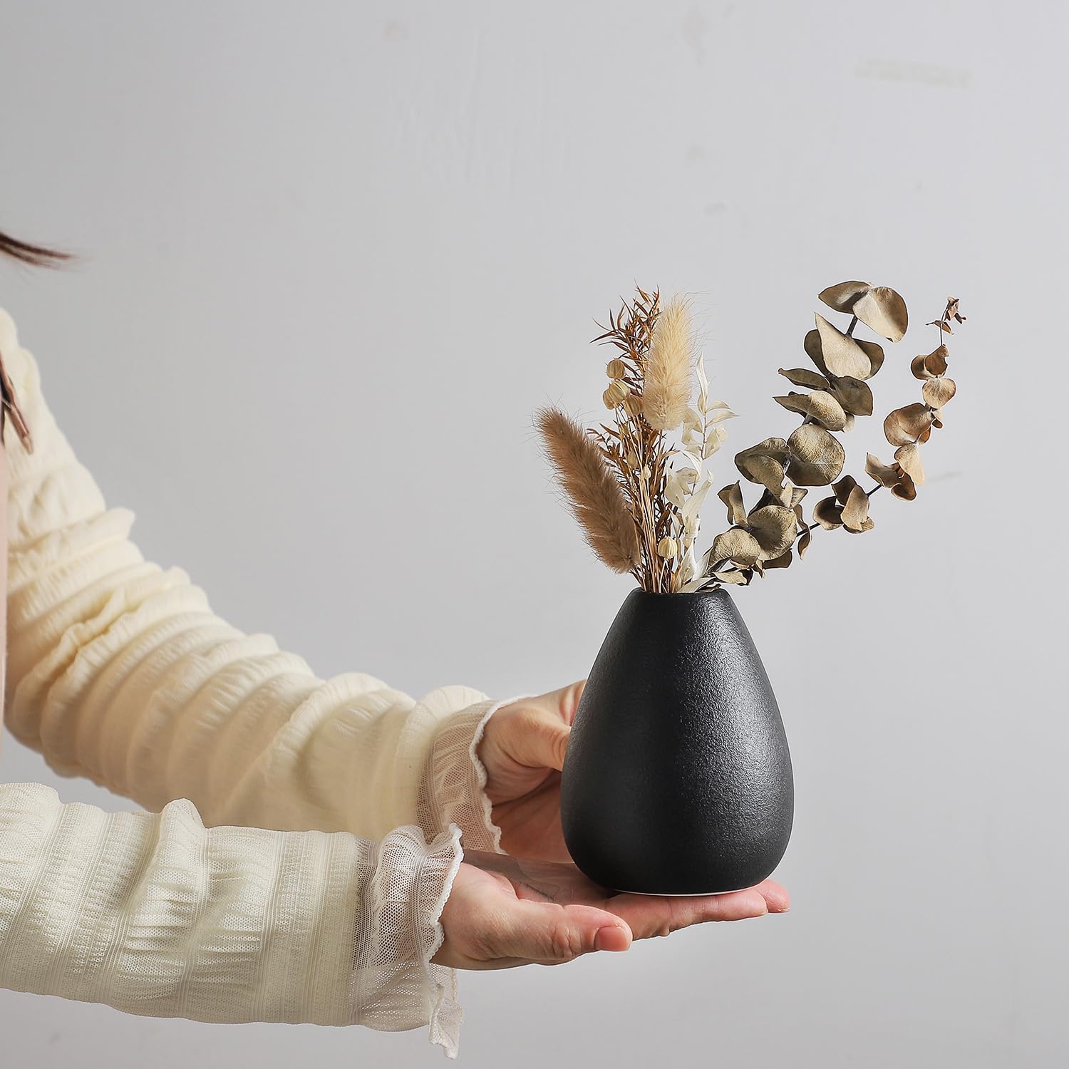 Thumbnail 4 de Set de 4 petits vases en céramique blanche CEMABT (style minimaliste, texture givrée)