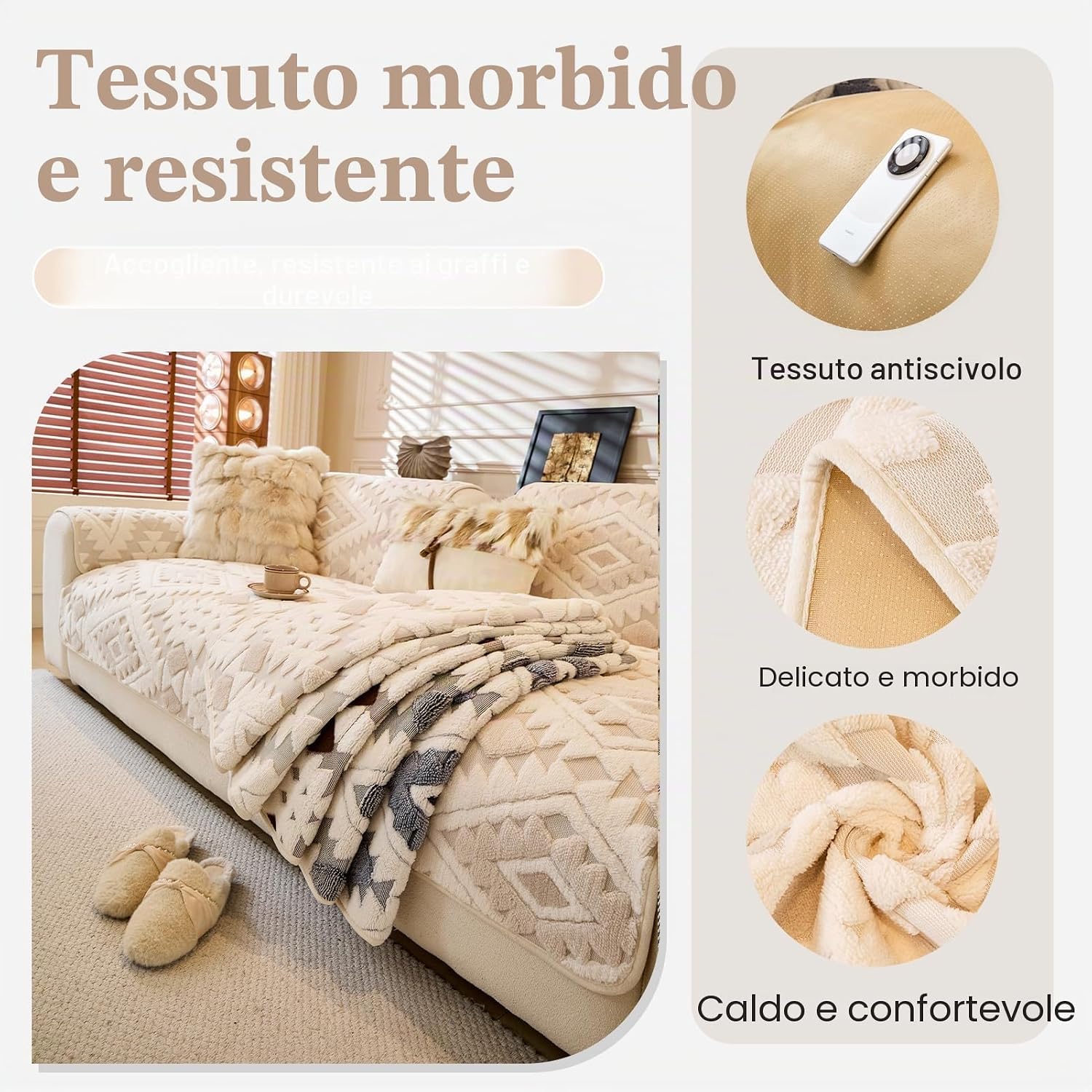 Detalle de WEYOND Copridivano Antiscivolo in Morbido Pile Lavabile 90 x 210 cm Beige – Protezione universale per 2/3/4 posti