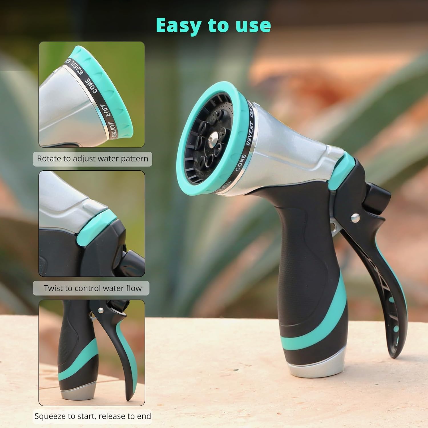 Thumbnail 4 de QUOBAS HN11 Metal Garden Hose Nozzle, 10 Spray Patterns and Flow Control
