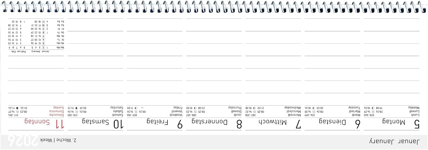 Detalle 2 de Idena 12059 bureaukalender 2026, liggend met weekindeling en spiraalbinding