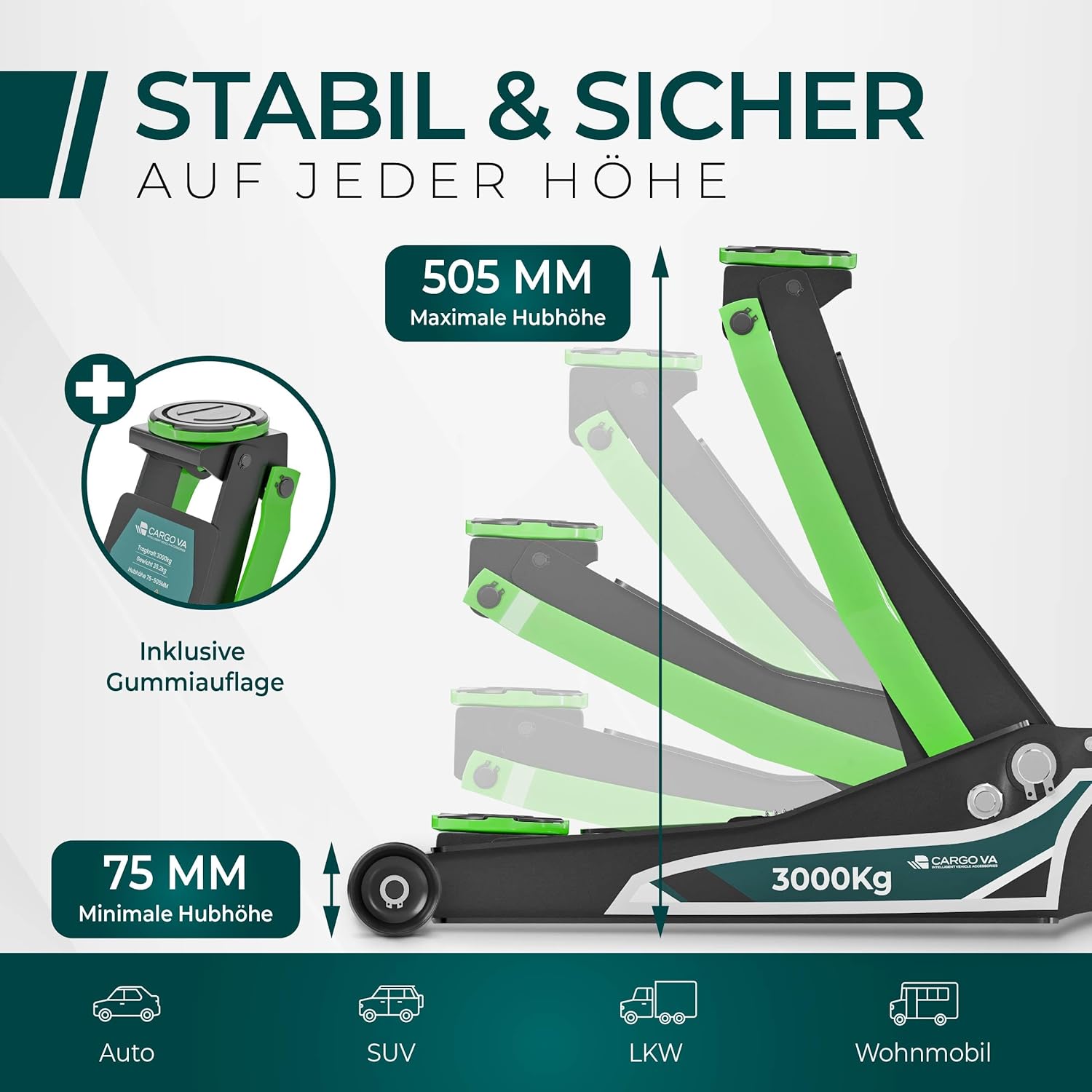 Thumbnail 2 de Hydraulischer Wagenheber CargoVA 3T PRO (75–505 mm) TÜV & GS zertifiziert