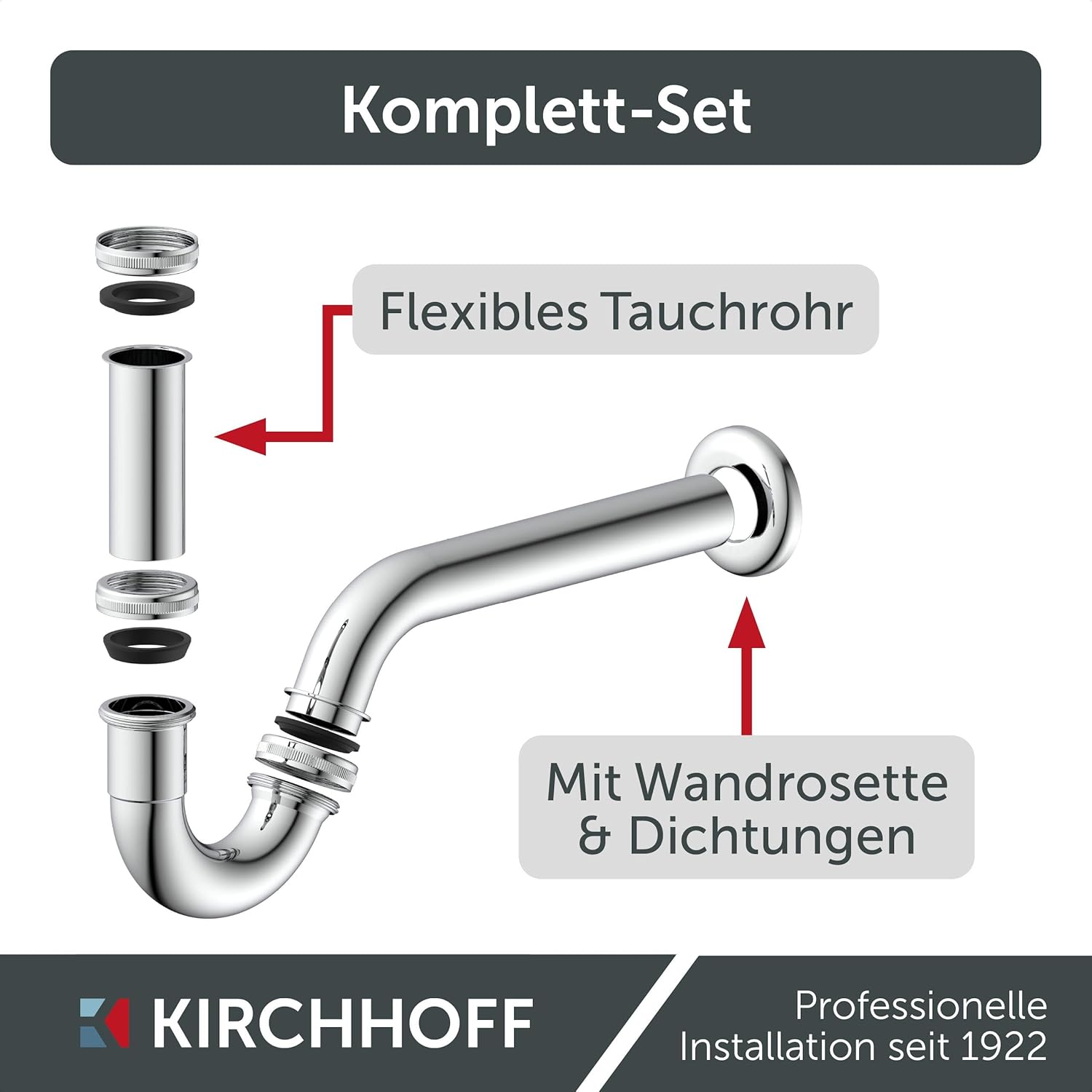 Thumbnail 5 de KIRCHHOFF Siphon Bidet – Edelstahl-Siphon mit Abflussrohr und Tauchrohr, 1 1/4"/32 mm, Komplettset