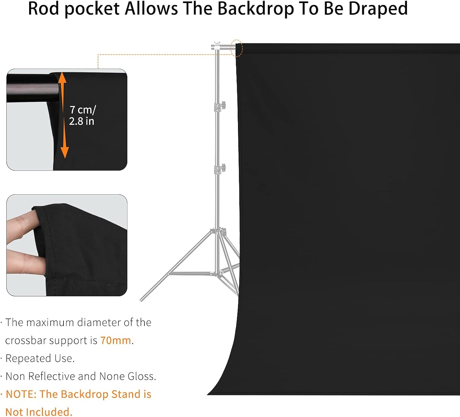 Thumbnail 2 de Vevelux 2 x 3 m / 7 x 10 ft Black Backdrop with Clamps – A practical studio staple