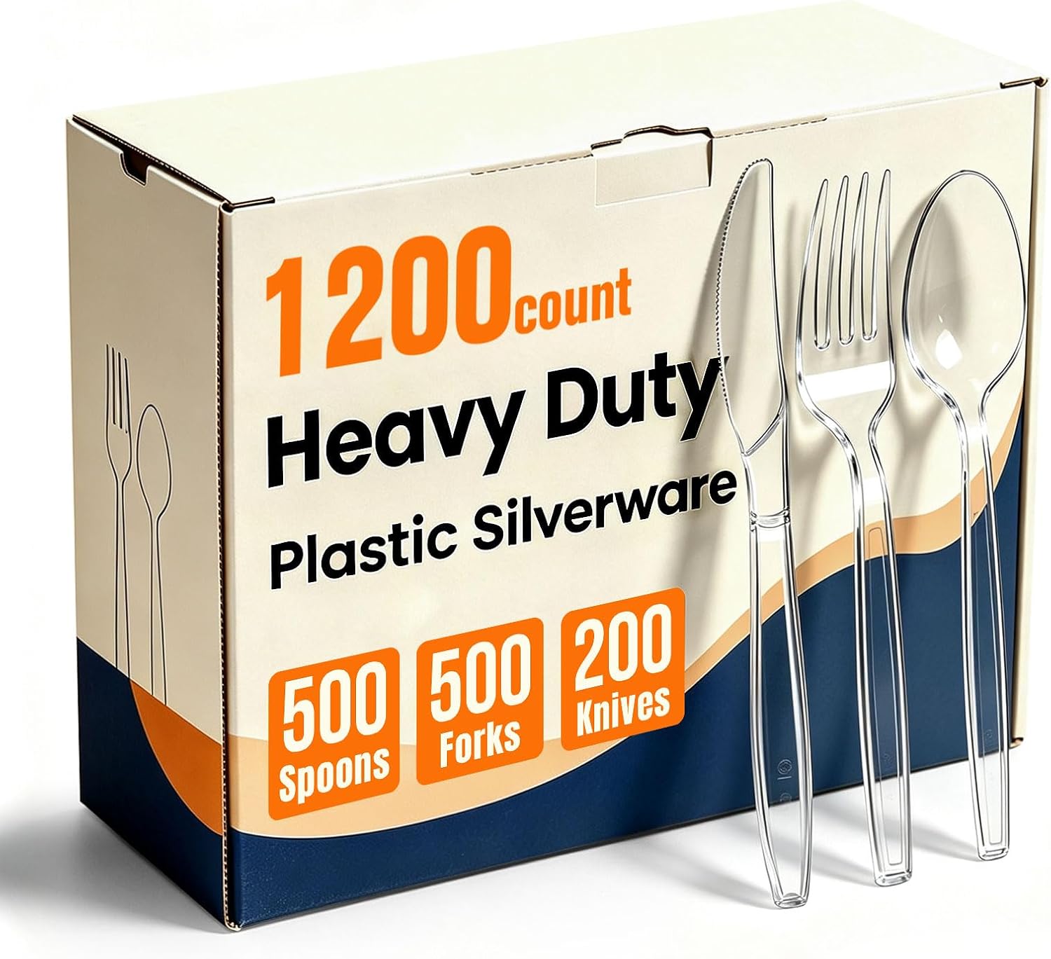 Detalle de 1200 Count Plastic Silverware Heavy Duty Set (500 Forks, 500 Spoons, 200 Knives) — BPA-Free, Heat-Resistant, Clear Disposable Utensils