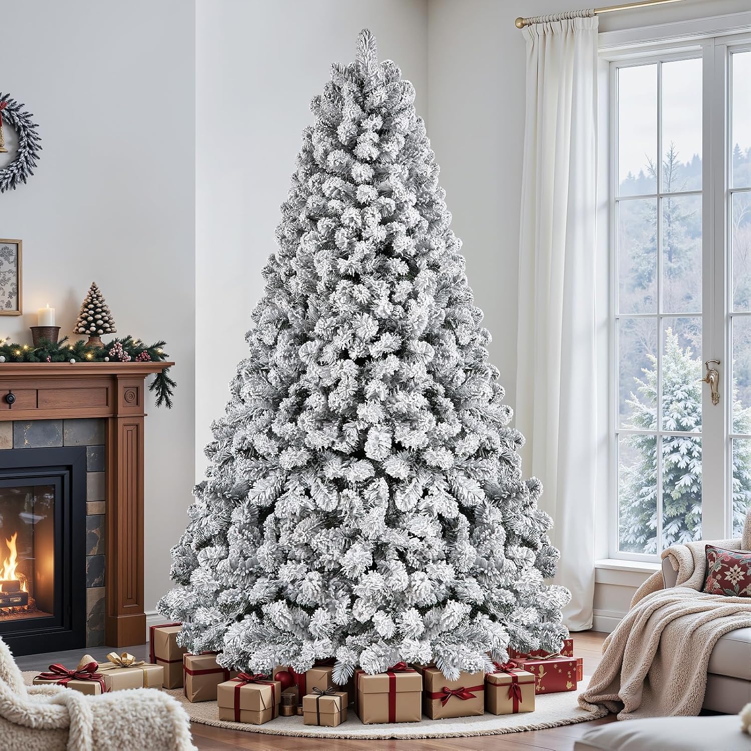 Thumbnail 5 de SHareconn 7 ft Snow-Flocked Pre-Lit Artificial Christmas Tree, 300 Warm White Lights