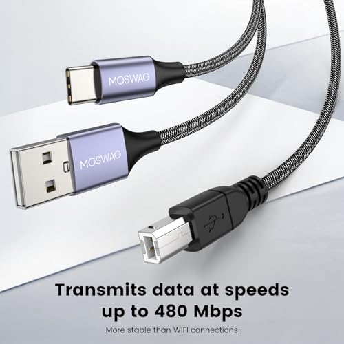 Thumbnail 4 de MOSWAG Câble Imprimante USB-C/USB-A vers USB-B 3M en Nylon – robustesse et connectivité durable