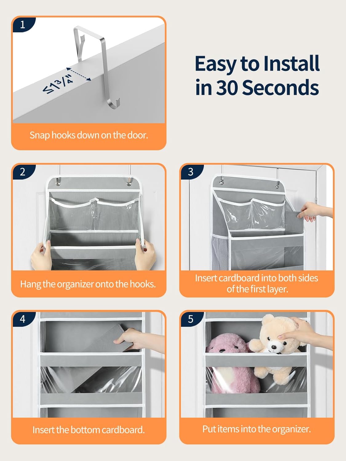 Thumbnail 3 de Yecaye 5-Tier Over The Door Organiazer Hanging Storage Organizer with Clear PVC Windows