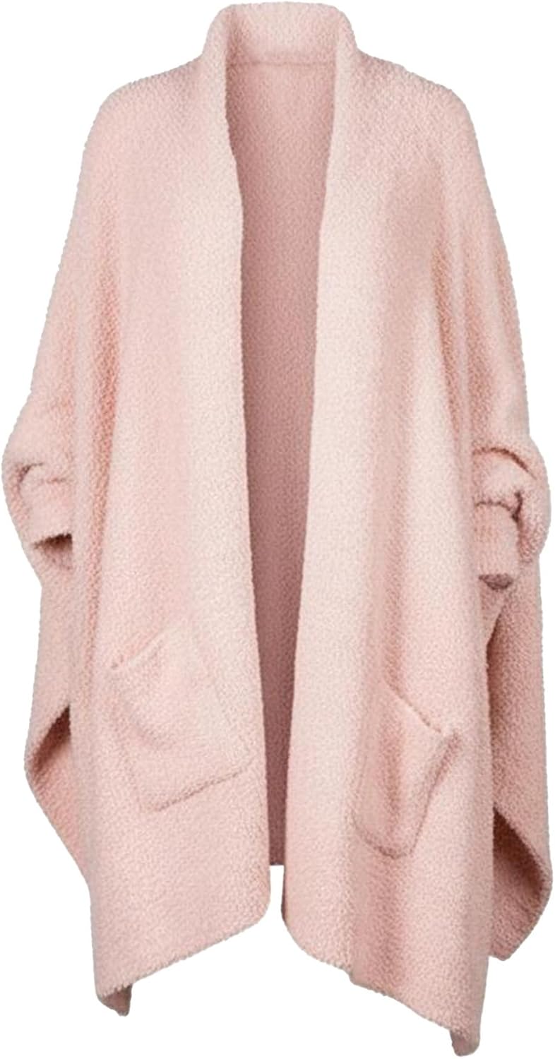 Detalle de CUBRIDGE Sherpa Wearable Blanket Poncho with Pockets and Ribbed Cuffs