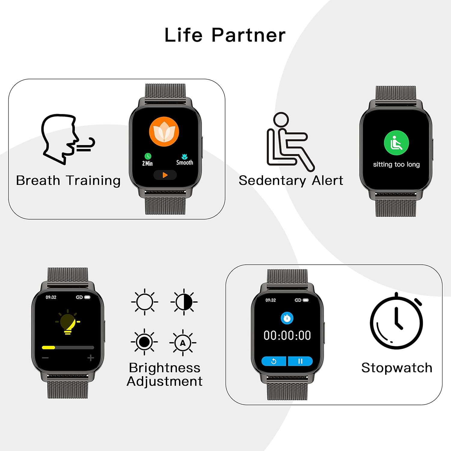 Thumbnail 3 de Popglory Smart Watch for Women and Men with Call Answer/Make, 1.85" Display, 2 Straps, 100+ Sports, Blood Pressure/Oxygen/Heart Rate Monitoring