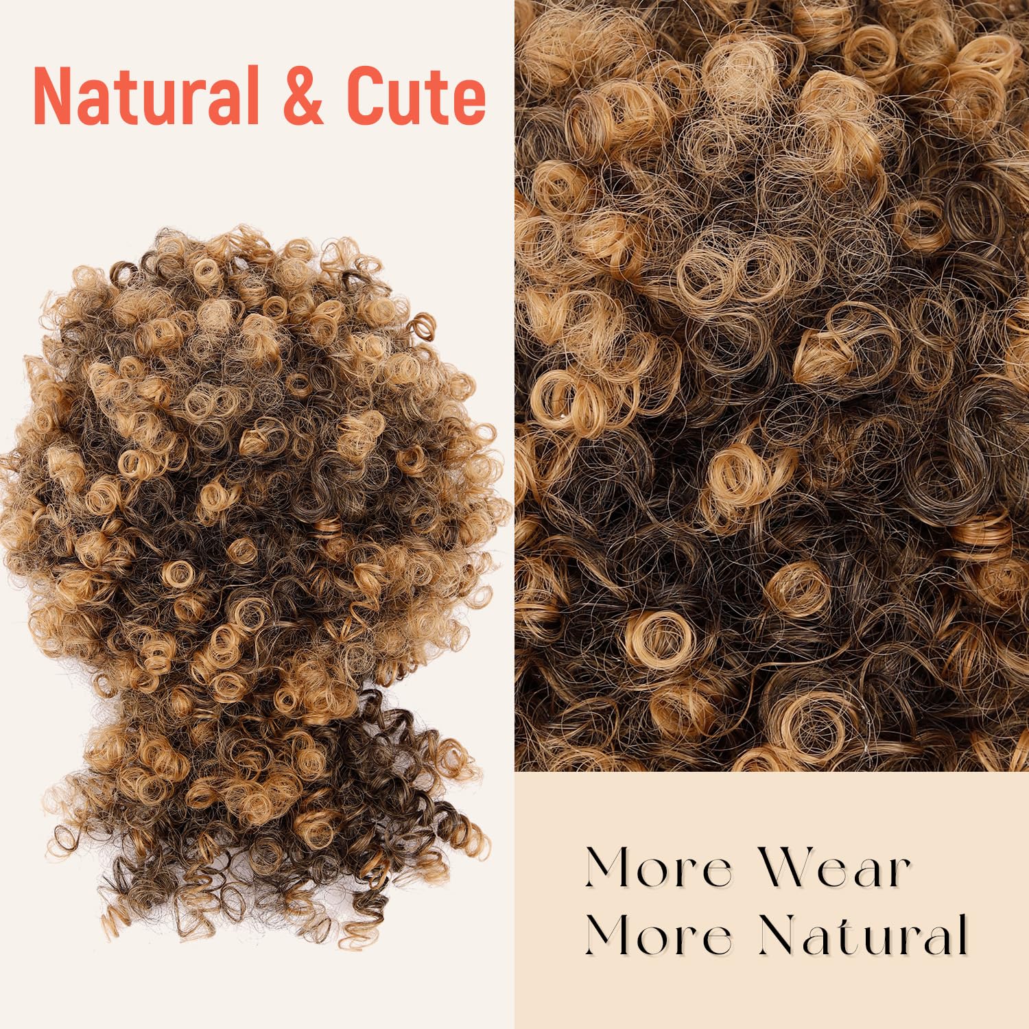 Thumbnail 2 de Builson Drawstring Ponytail for Black Women (Afro Puff Kinky Curly) with Bangs, Natural Black/Blond (T27)