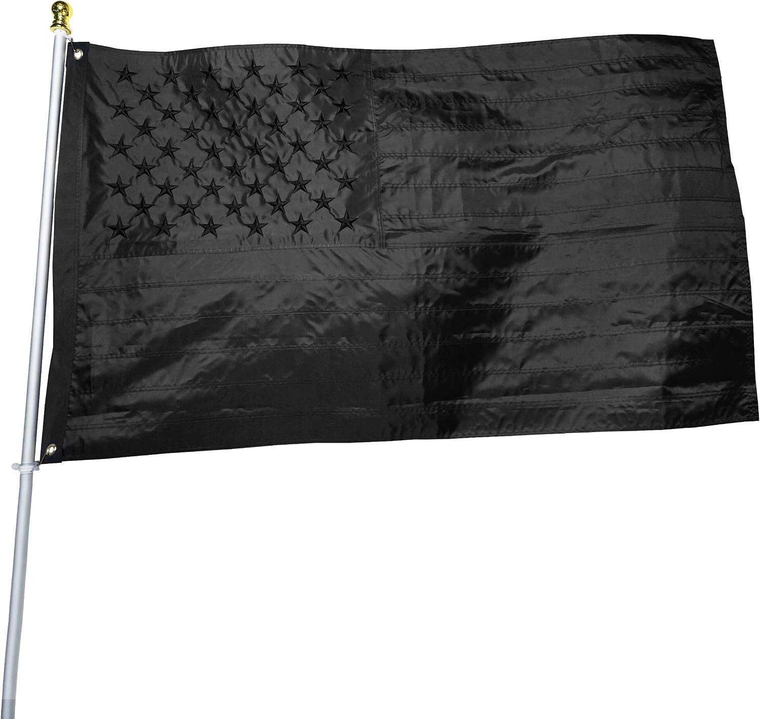 Detalle de DANF FLAG 3 x 5 ft Black American Flag, 210D Nylon, Embroidered Stars