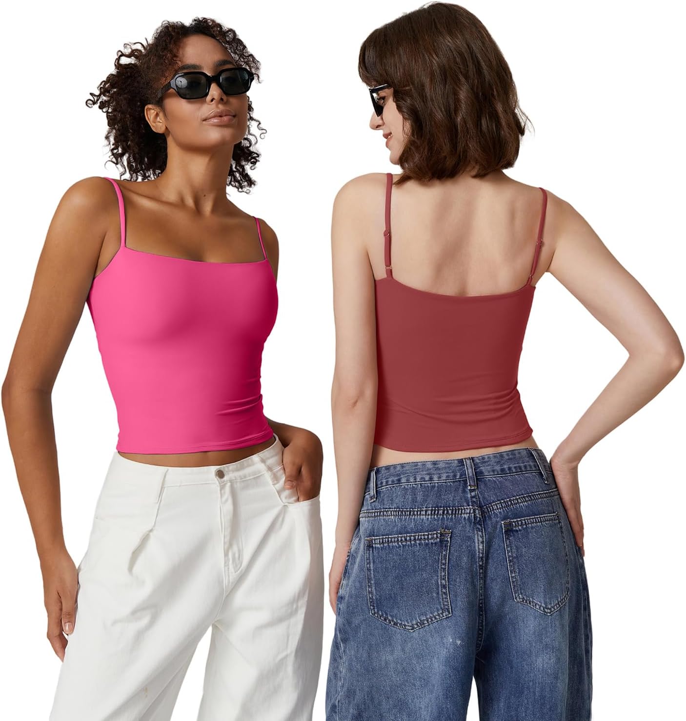 Detalle de QINSEN Women's Double Lined Basic Tank Top with Adjustable Spaghetti Straps