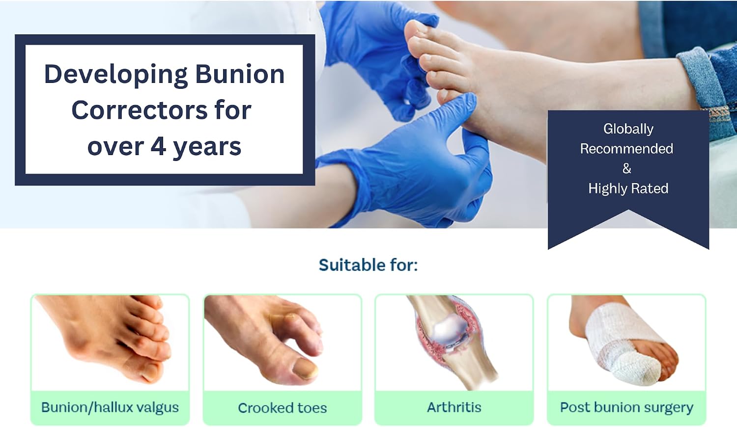 Detalle 2 de Caretras 2-Pack Bunion Corrector: Adjustable Day/Night Orthopedic Toe Support