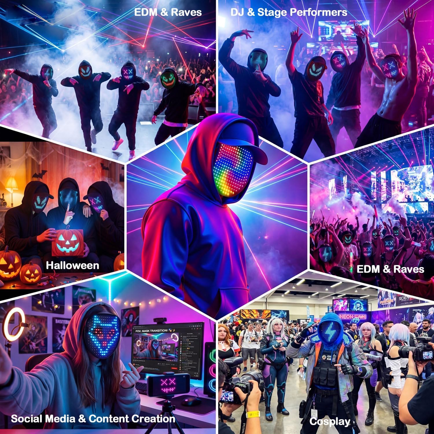 Detalle de MEGOO LED Mask with Gesture Sensing (50 Pattern Display) — Light-Up Transforming Face Mask