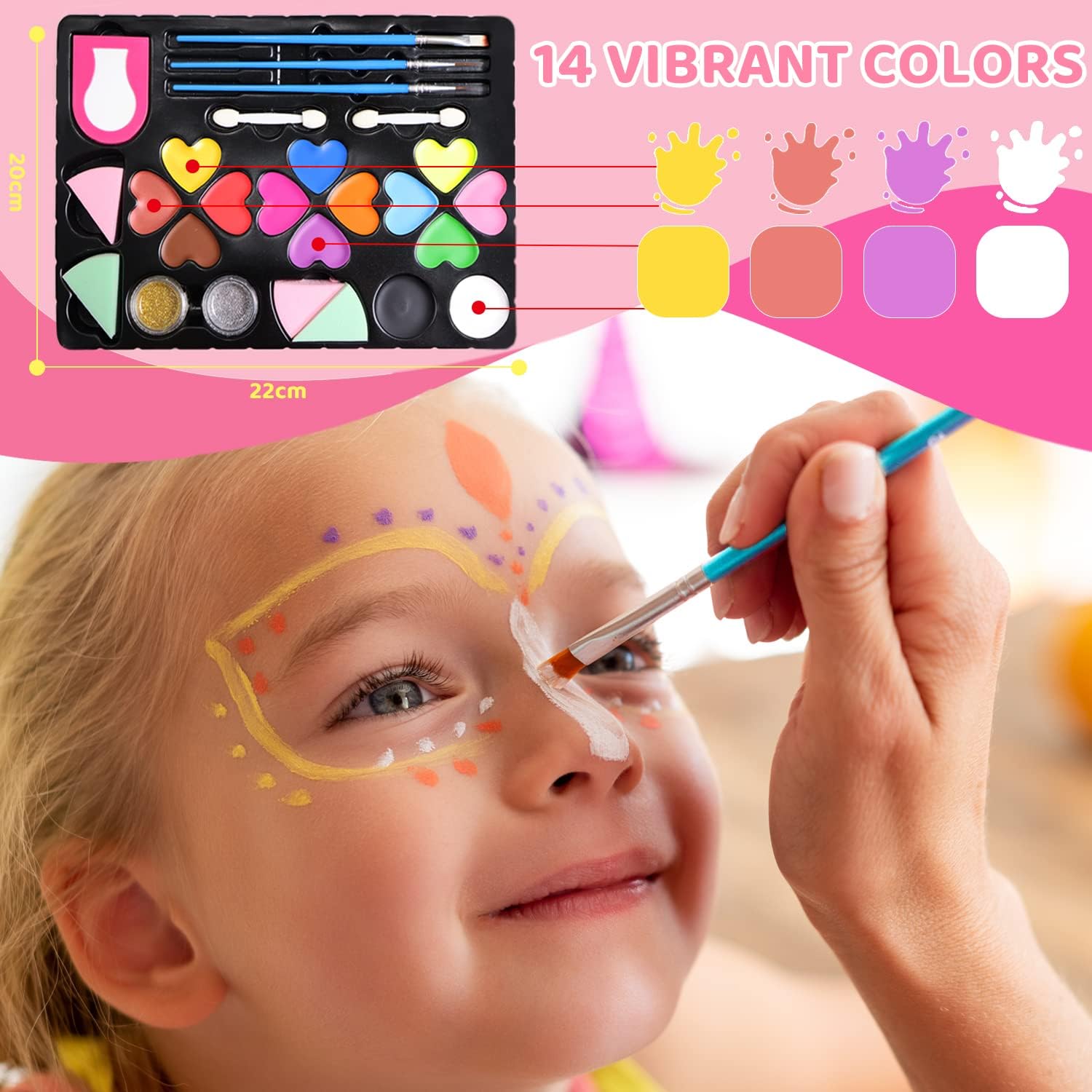 Detalle de Face Paint Kit for Kids: 14-Color Washable Palette, Non-Toxic