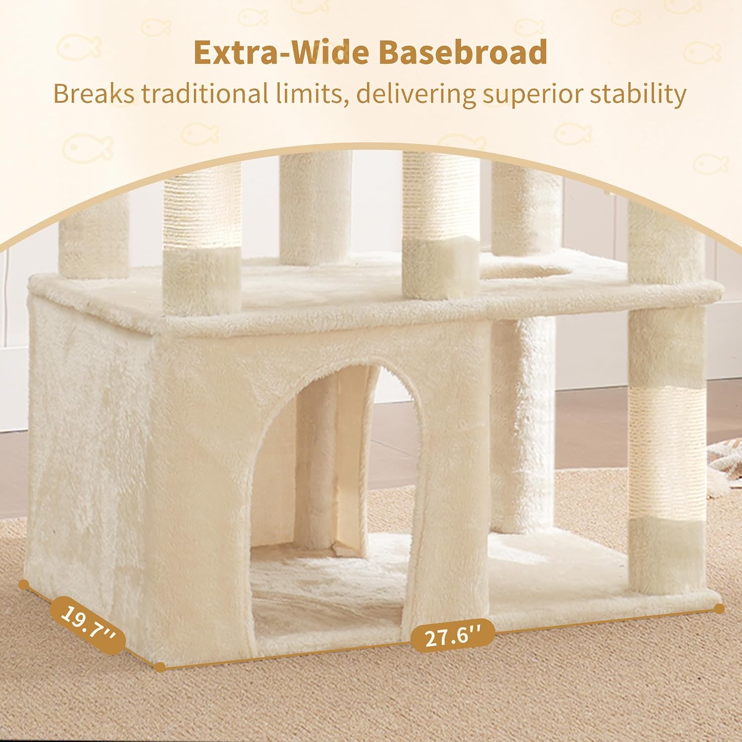 Detalle de Heybly Cat Tree, 180 cm Tall Cat Tower for Large Maine Coon Cats with Extra-Large Baseboard in Beige (HCT037M)