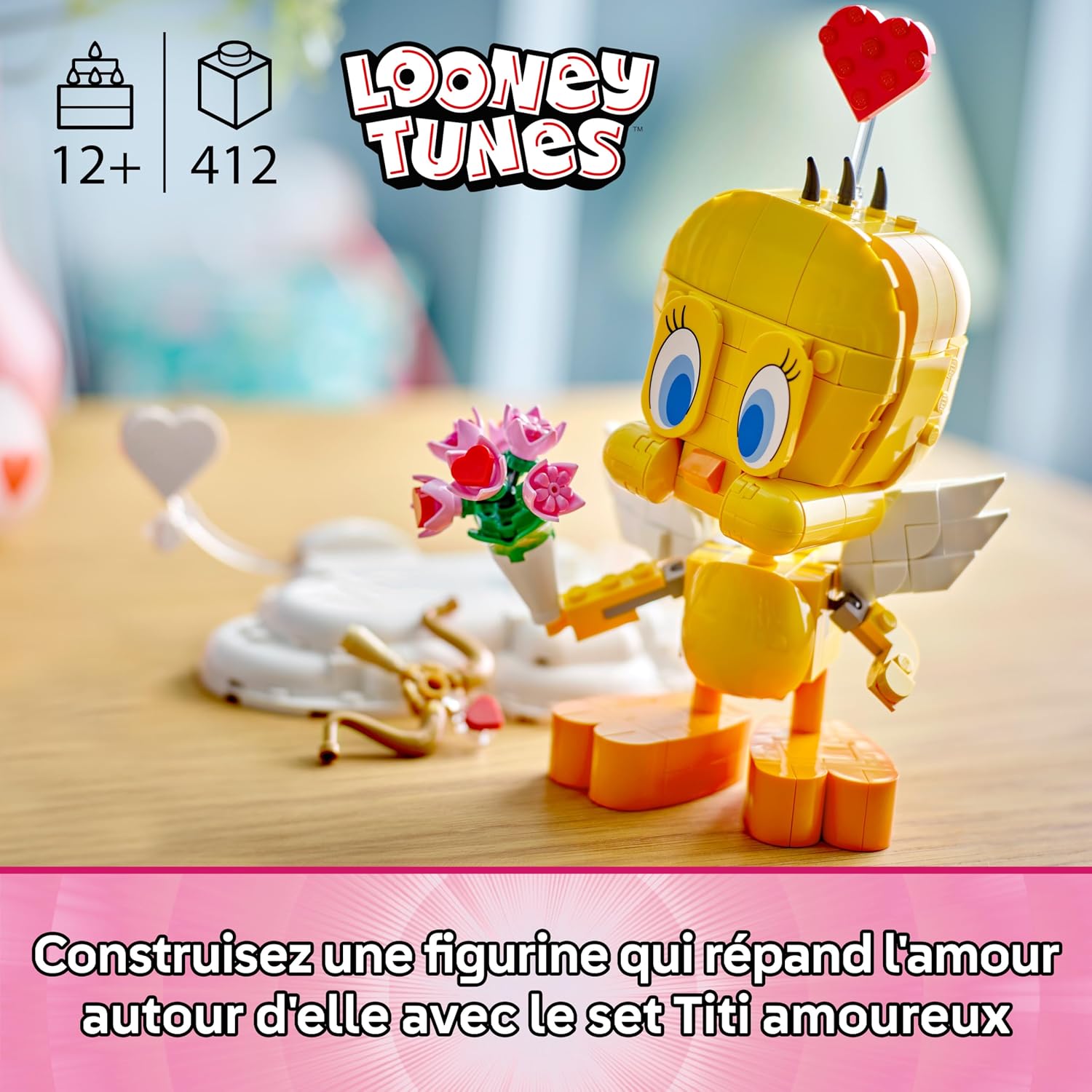 Detalle de LEGO Looney Tunes Titi Amoureux – Maquette décorative avec Canari et Cupidon