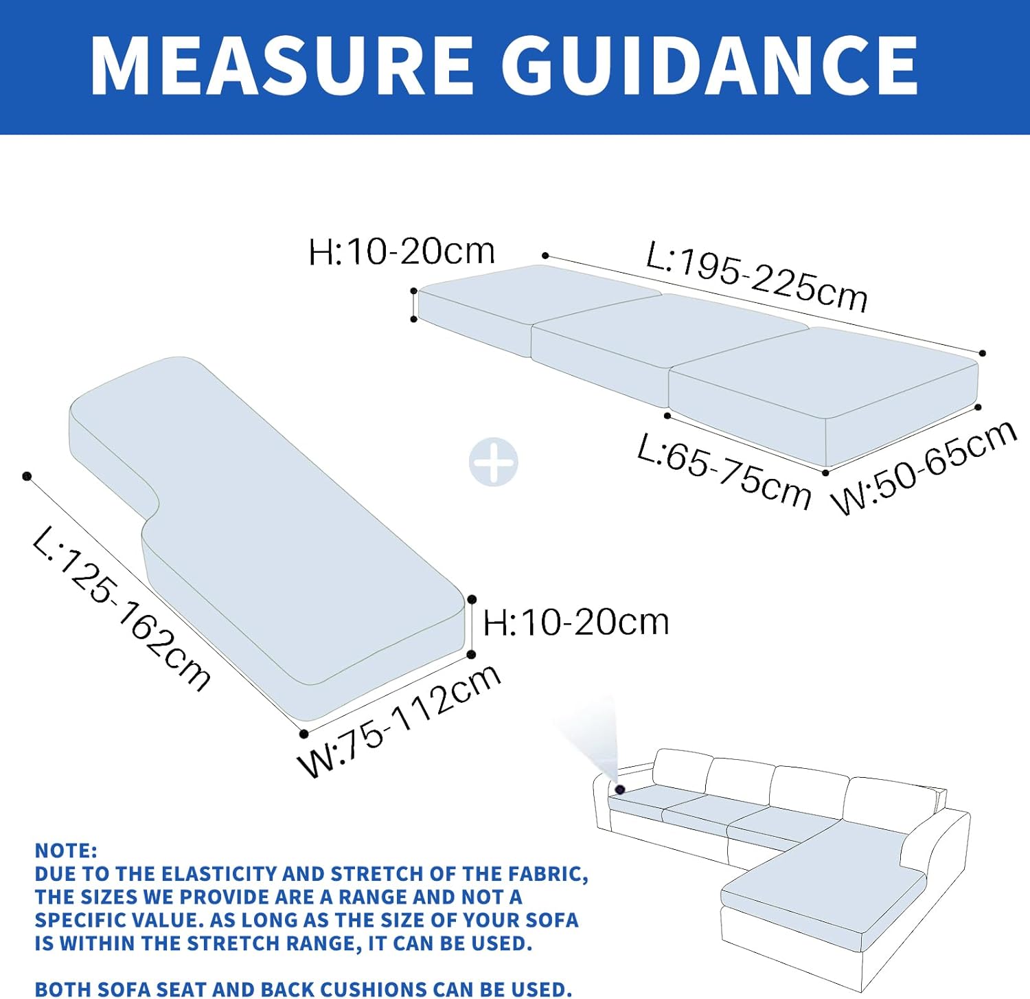 Thumbnail 2 de Ystyle Housse d’assise de canapé extensible universelle (1 place*3 + chaise longue), gris clair