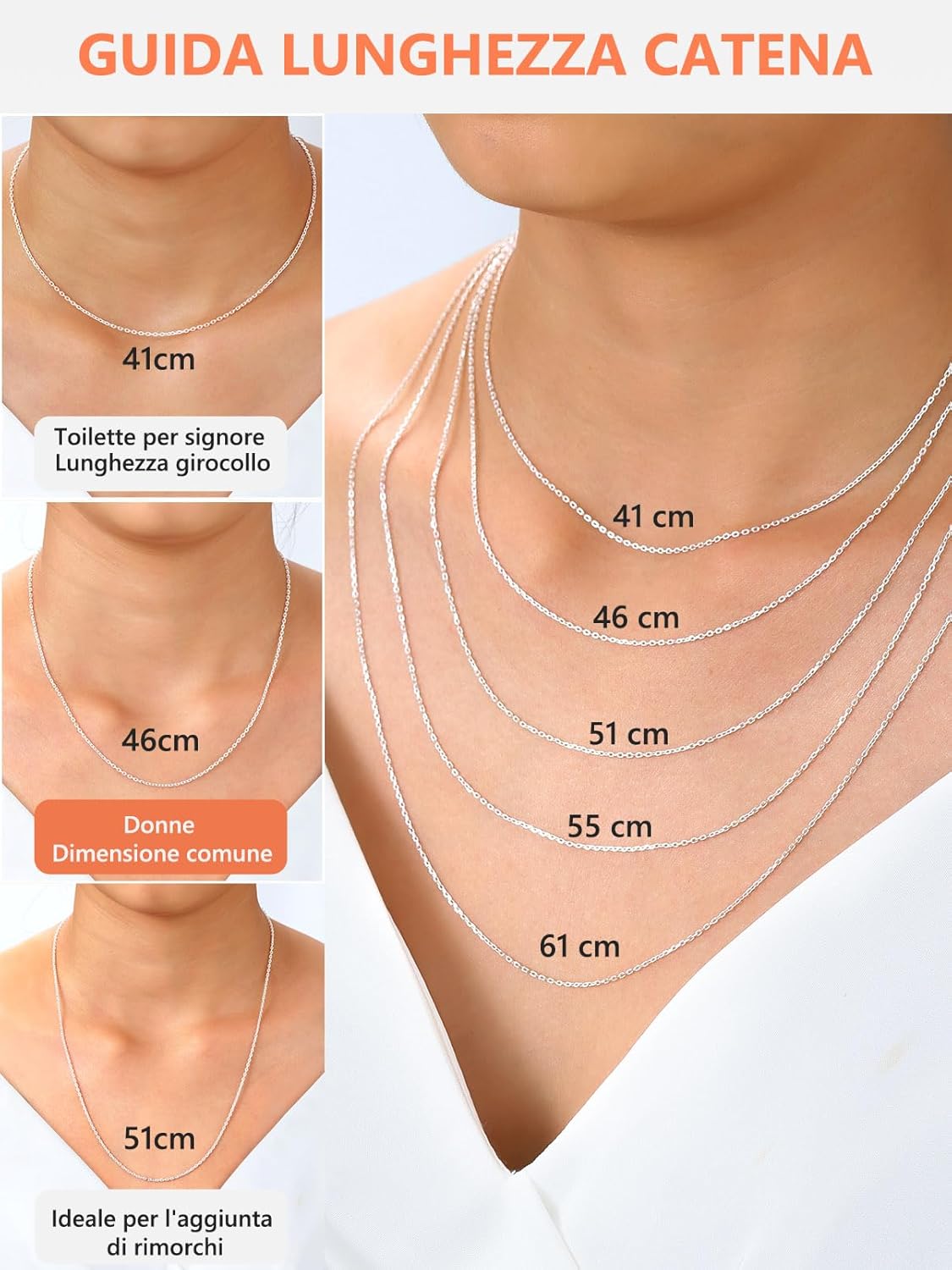 Thumbnail 5 de Silvora Catenina Argento 925 da Donna minimalista (1,1/1,5 mm) con finitura oro/platino, lunghezze 41–61 cm