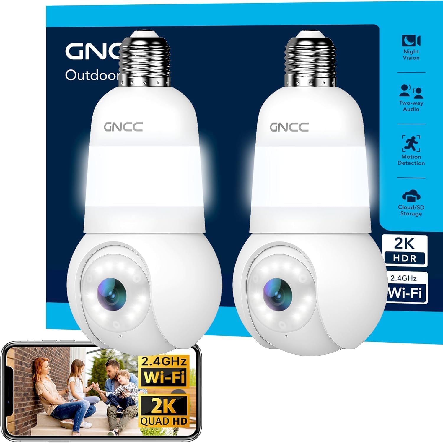 Detalle de GNCC GL1-2N 2-pack glödlampskameror med 2K och 355° PTZ