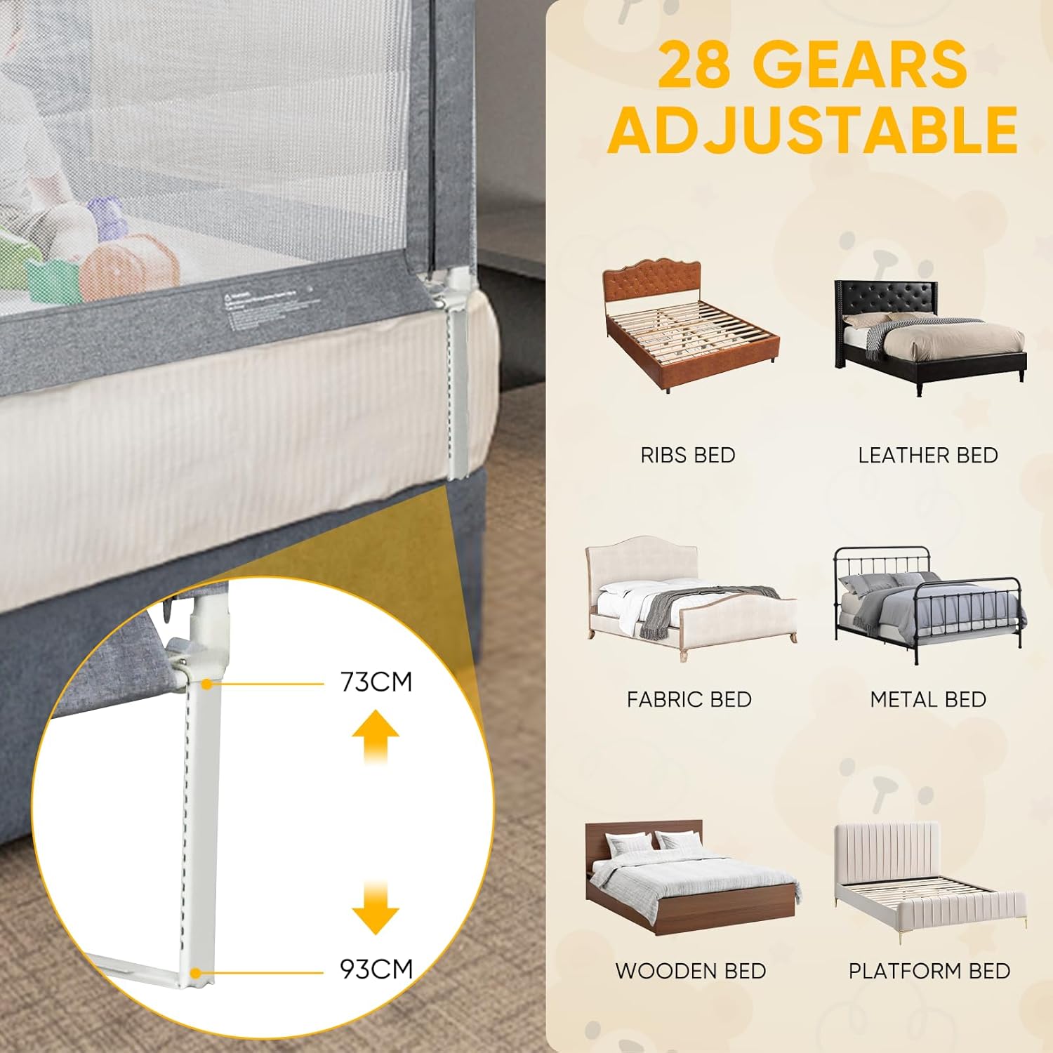 Thumbnail 4 de Kidsgigglz Bettgitter – Rausfallschutz 200 cm mit vertikaler Hebefunktion, Grau